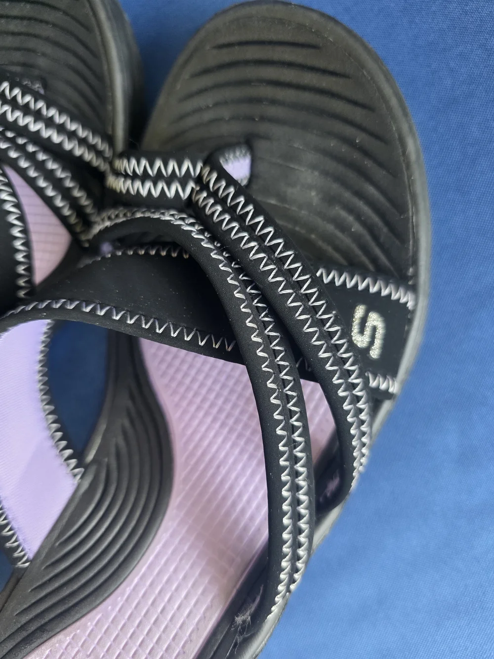 Skechers Black Purple Comfort Sandals Slip‑On Strappy Walking Slides
